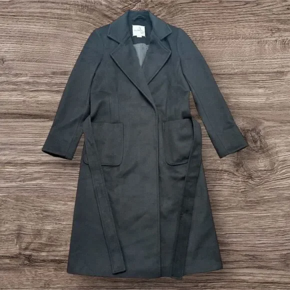 Sam Edelman Black Wool Blend Wrap Coat Tie Belt Long Trench Size 2 NWOT - Picture 2 of 7